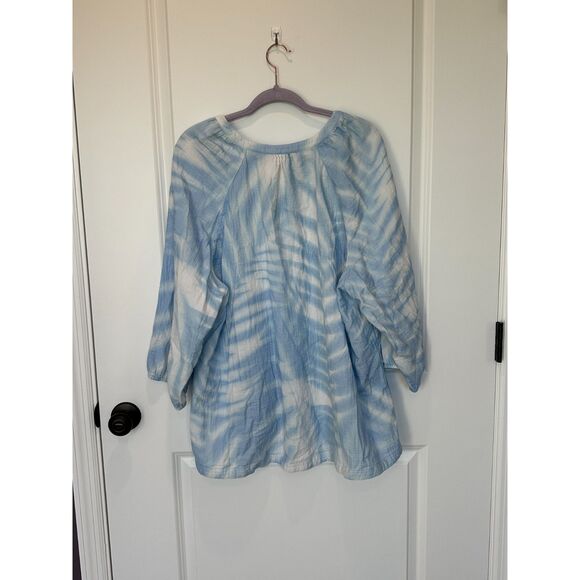 Soft Surroundings Blue Tie Dye Split Neck Top Size 3XL - Picture 5 of 6